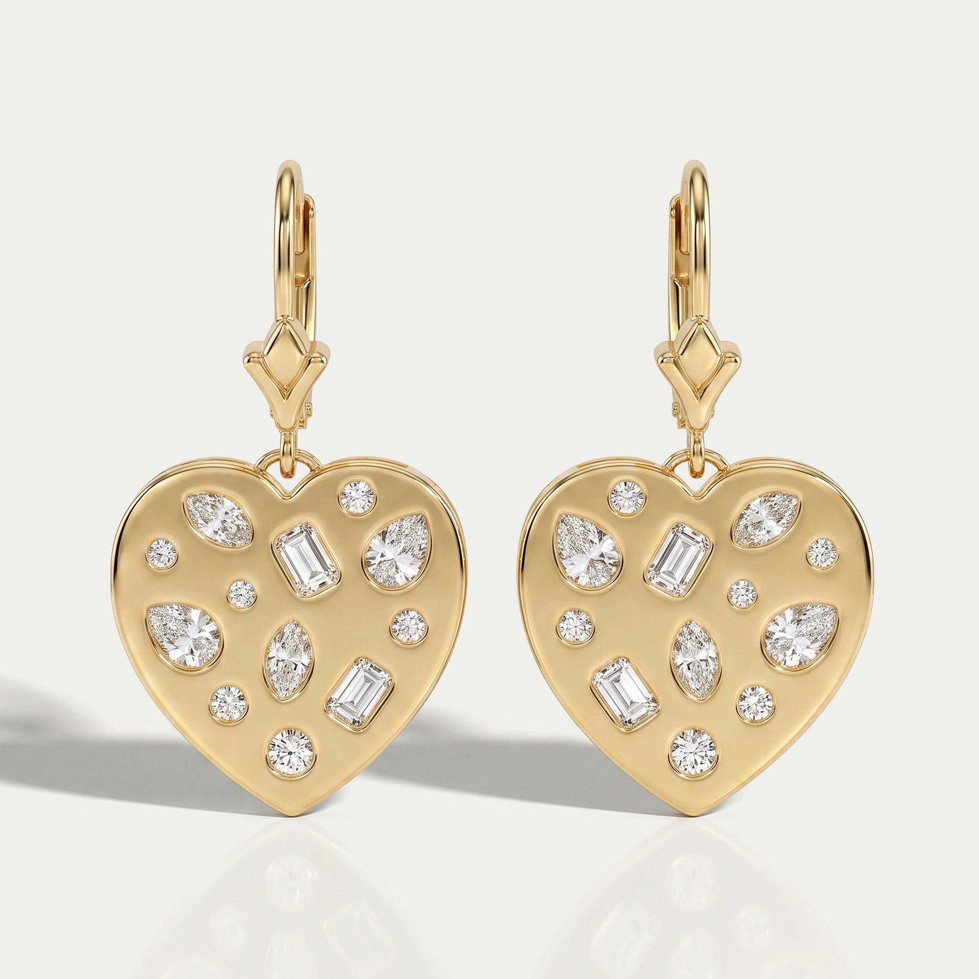 Yellow Gold Diamond Flush Set Dangle Earrings Earrings
