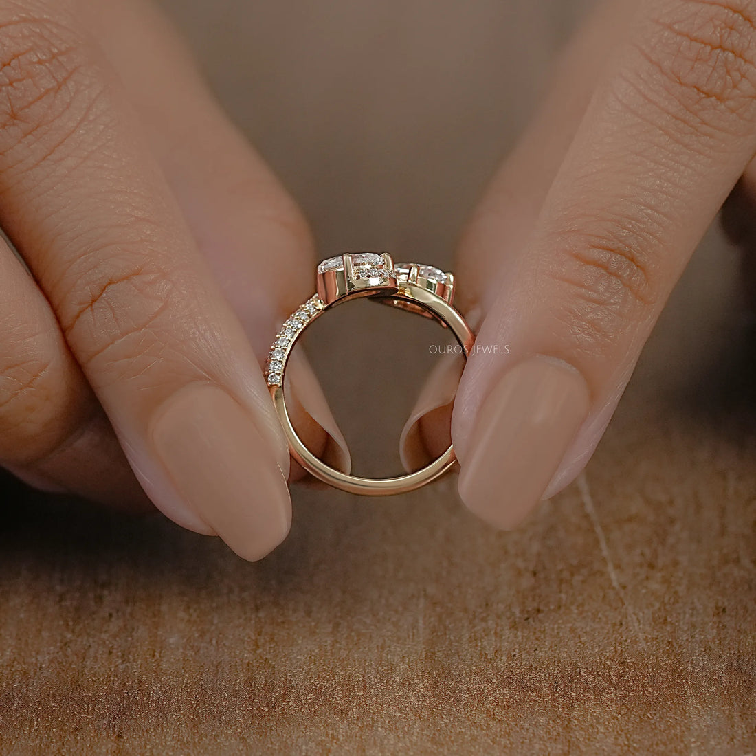 Two Stone Accent Diamond Bypass Engagement Ring Ring