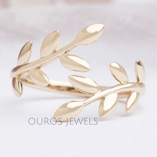 Olive Yellow Gold Leaf Bypass Ring Rings