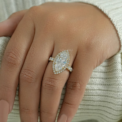 Marquise Diamond Hidden Halo Accent Diamond Ring Ring