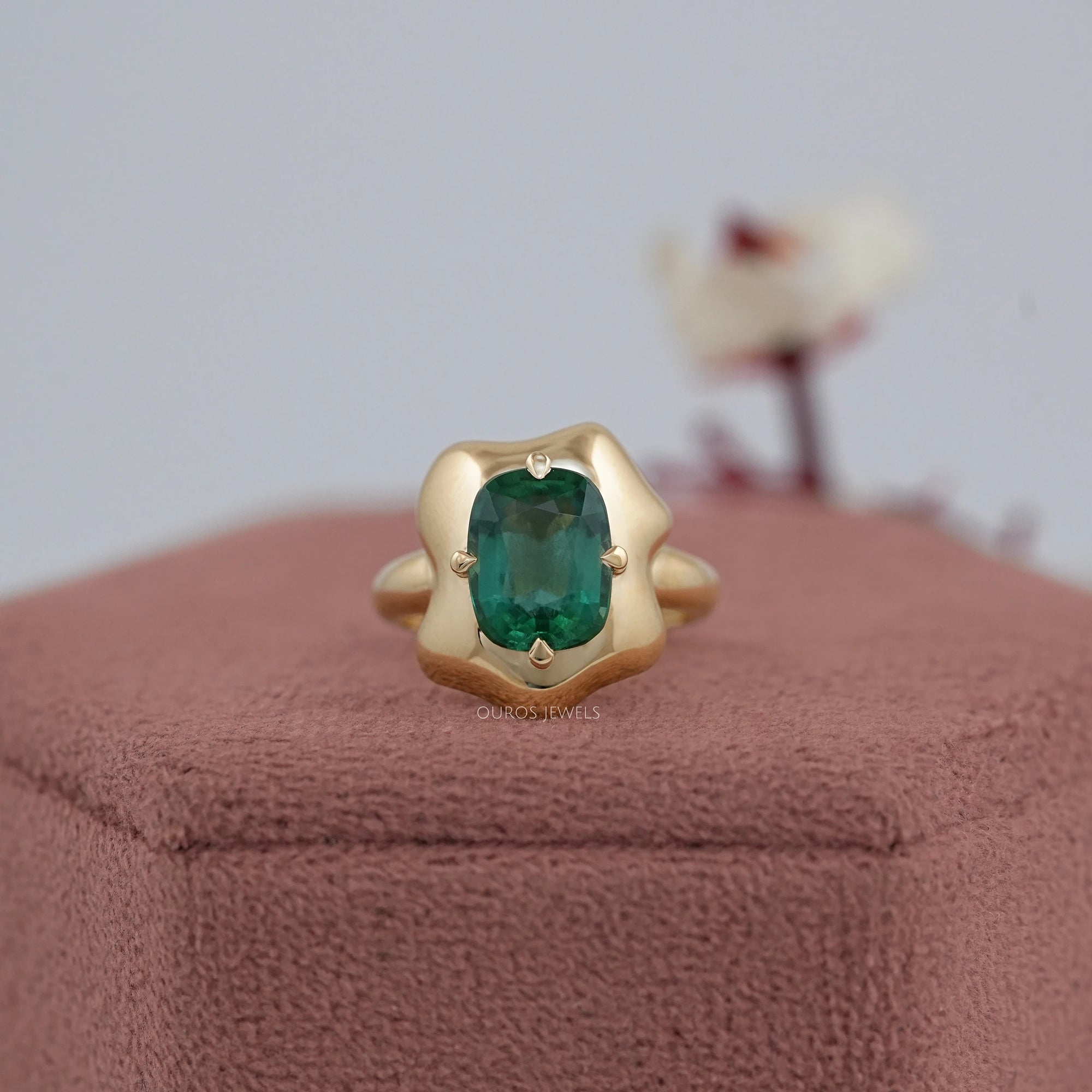 Green Cushion Gemstone Solitaire Engagement Ring