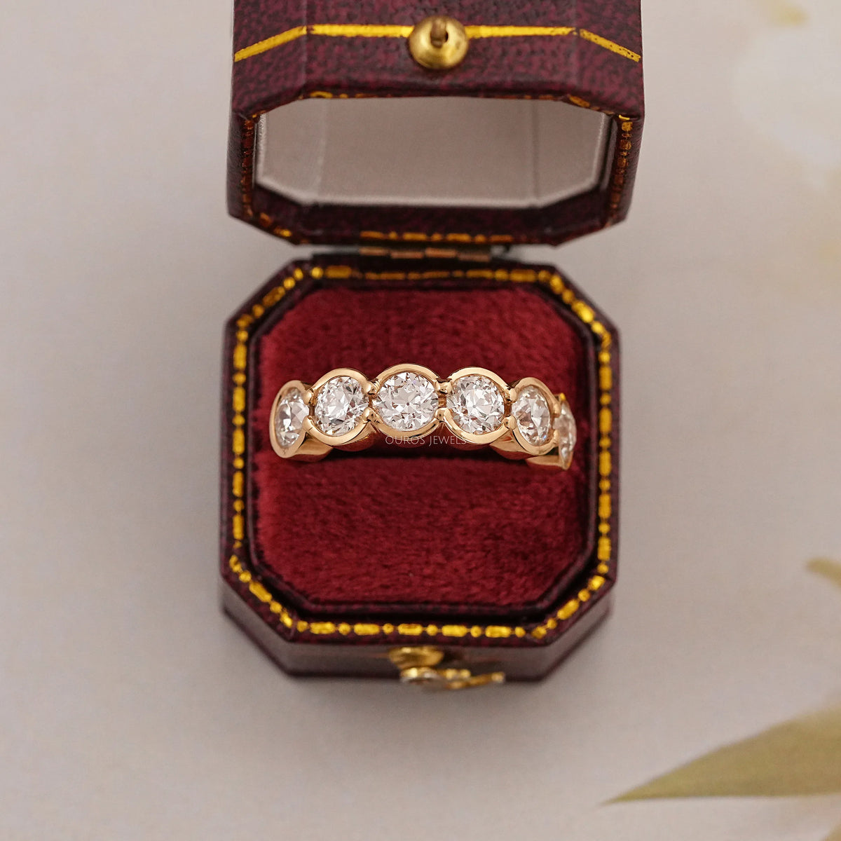 Six Stone Old European Round Diamond Bezel Set Wedding Band Ring