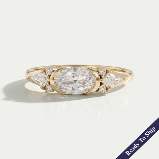 Old Mine Moval Cut Half Bezel Accent Engagement Ring Ring