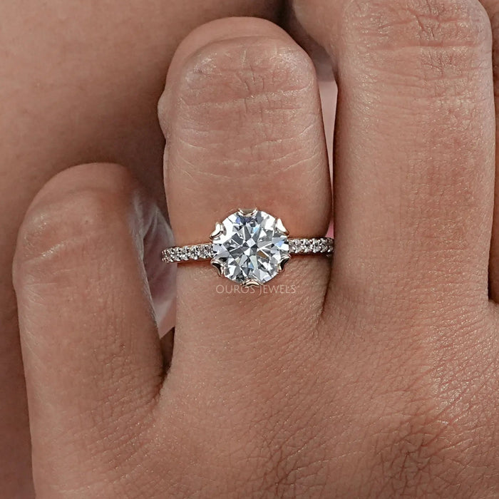 Round Cut Lab Diamond Tulip Engagement Ring