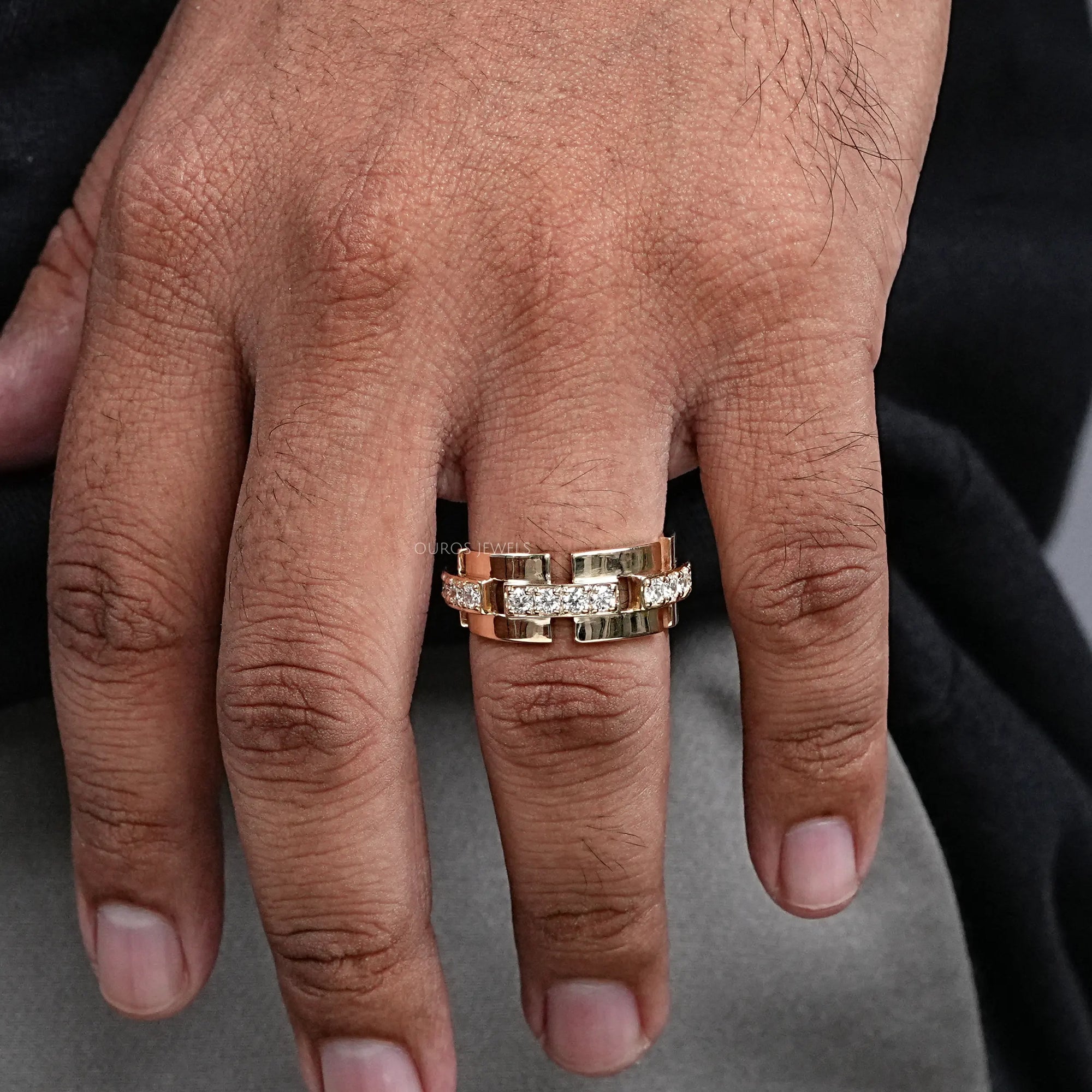 Yellow Gold Round Cut Lab Diamond Wedding Band Ring