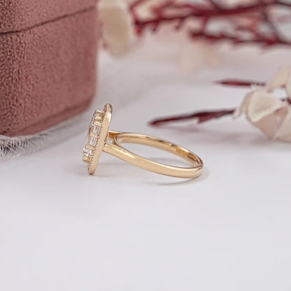 Emerald Diamond Engagement Ring - Baguette Halo Settings Rings