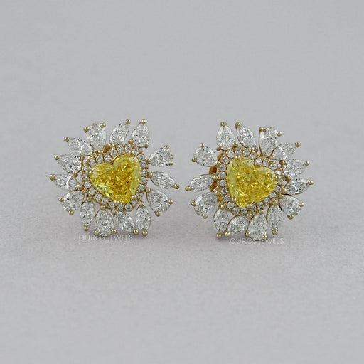 Yellow Heart Lab Diamond Double Halo Stud Earrings Earrings