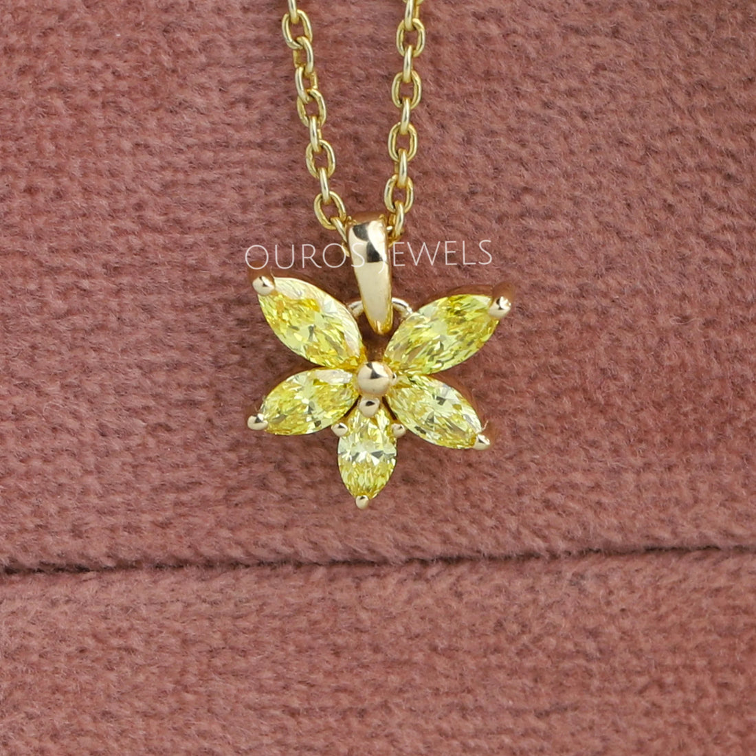 Yellow Marquise Cut Lab Grown Diamond Floral Style Pendant Necklaces