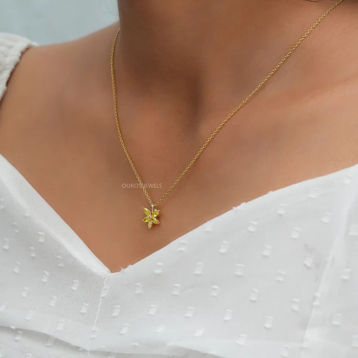 Yellow Marquise Cut Lab Grown Diamond Floral Style Pendant Necklaces