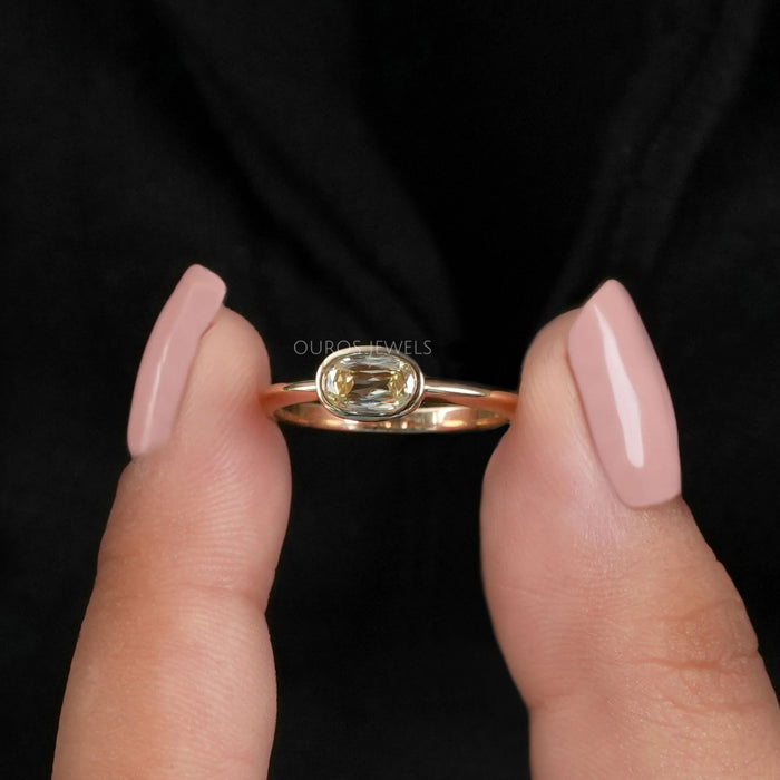 Yellow Old Mine Cushion Bezel Set Solitaire Ring Ring