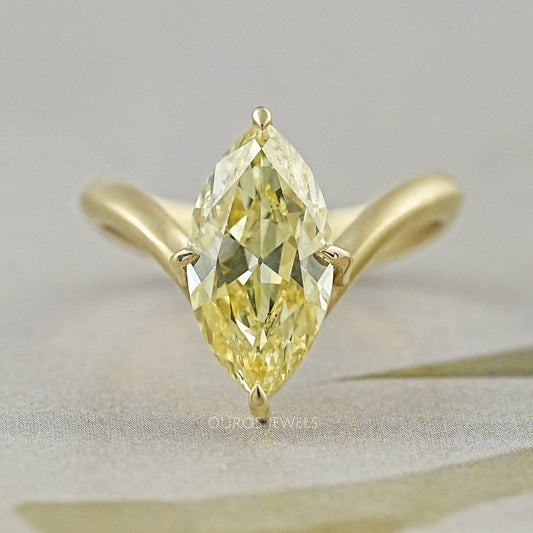 Yellow Old Mine Marquise Diamond V Shape Solitaire Ring Rings