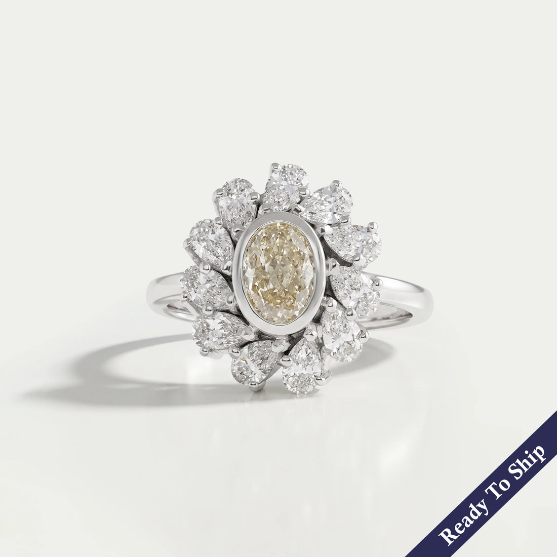 Yellow Oval Cut Bezel Set Lab Diamond Halo Ring Ring