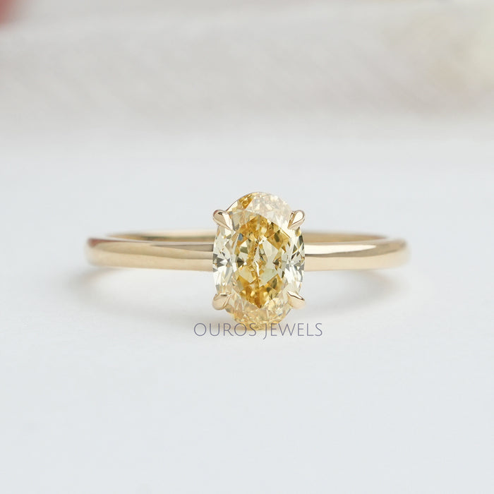 Yellow Oval Cut Lab Grown Solitaire Diamond Ring Rings