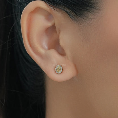 Yellow Oval Diamond Halo Stud Earrings Earrings