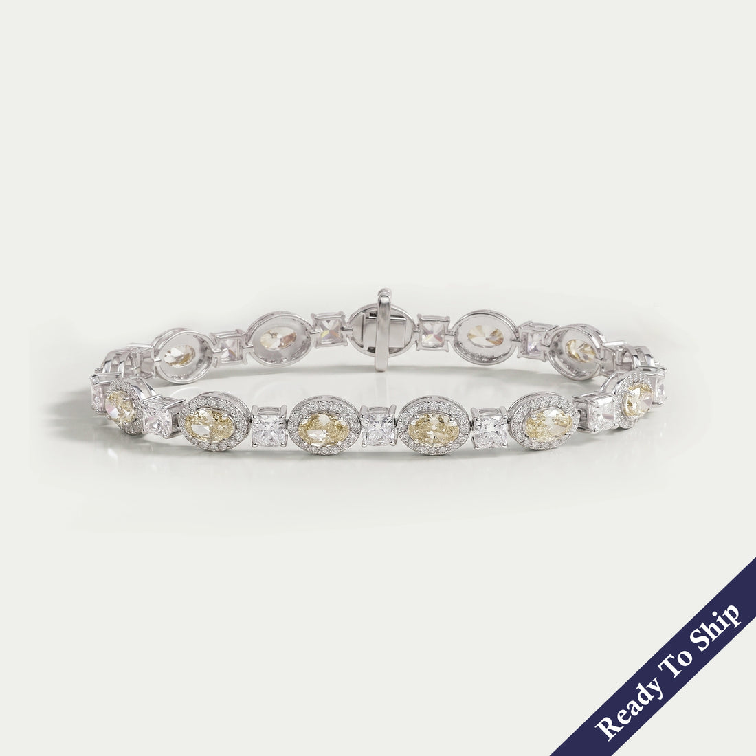 Yellow Oval Lab Diamond Halo Tennis Bracelet Bracelet