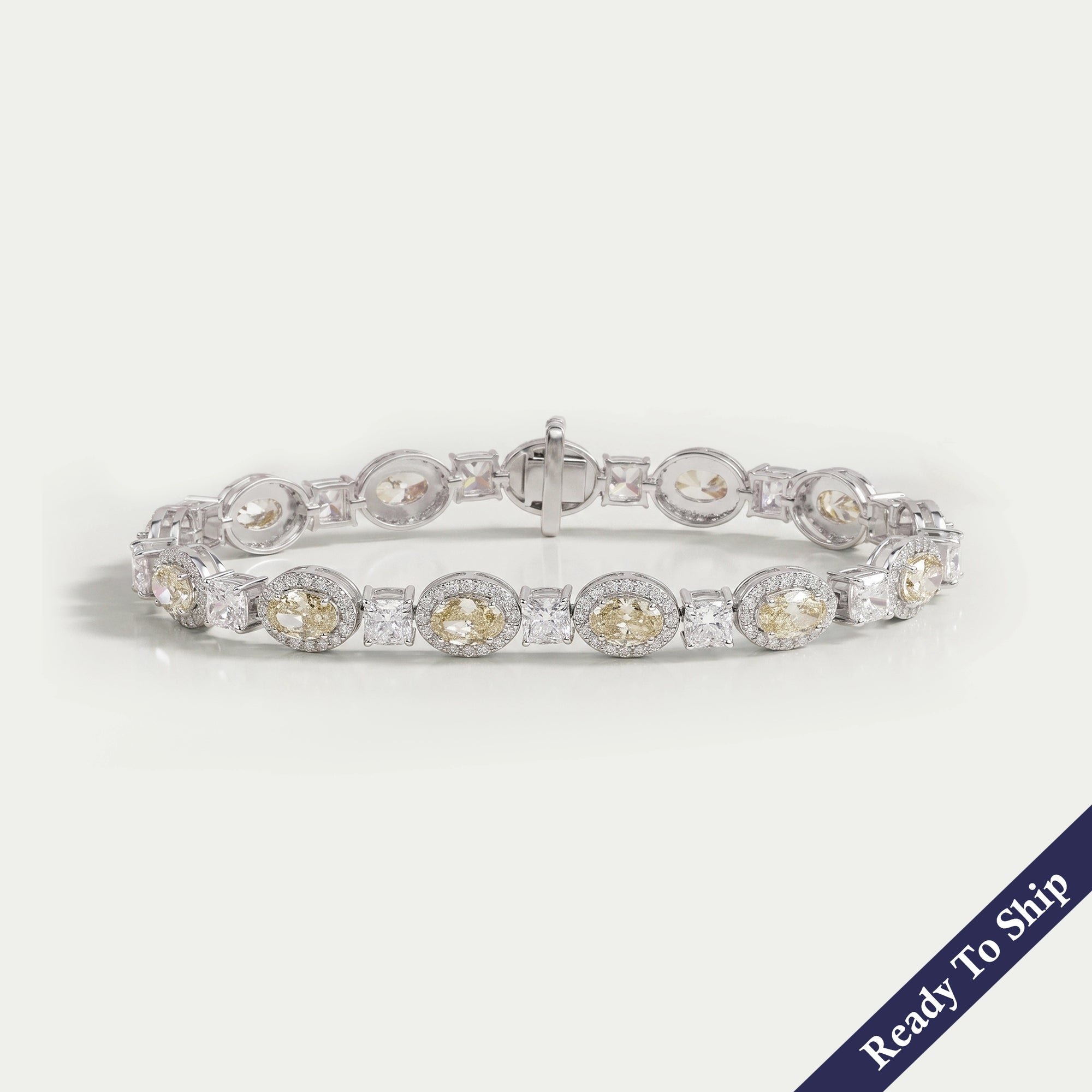 Yellow Oval Lab Diamond Halo Tennis Bracelet Bracelet