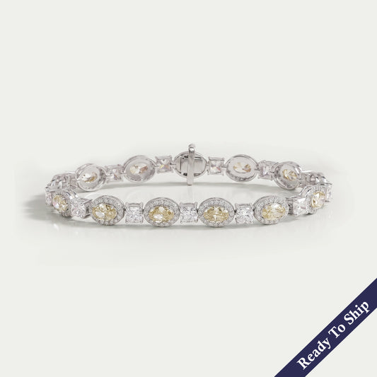 Yellow Oval Lab Diamond Halo Tennis Bracelet Bracelet