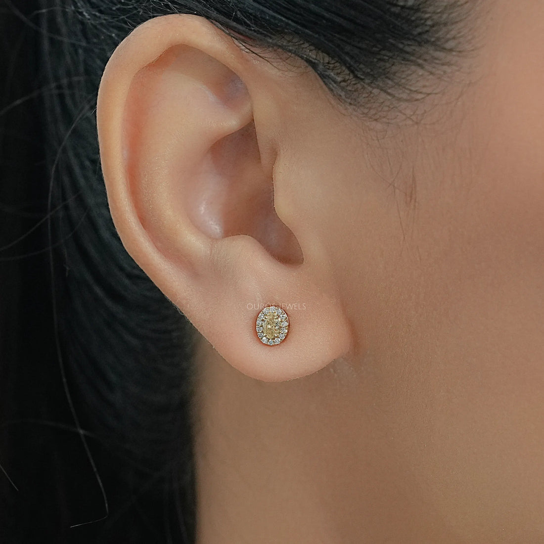 Yellow Oval Diamond Halo Stud Earrings Earrings