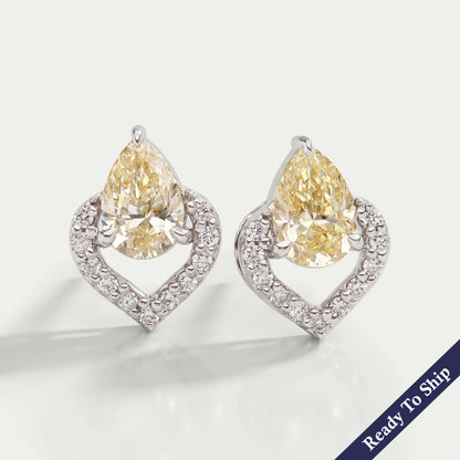 Yellow Pear Cut Halo Stud Earrings