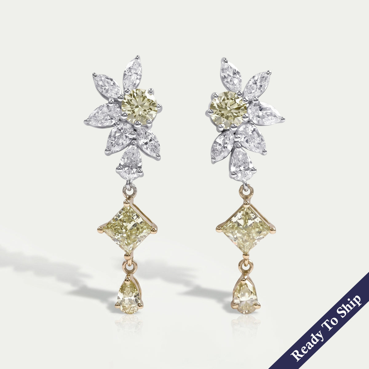 Yellow Princess Lab Diamond Floral Drop Earrings Earrings