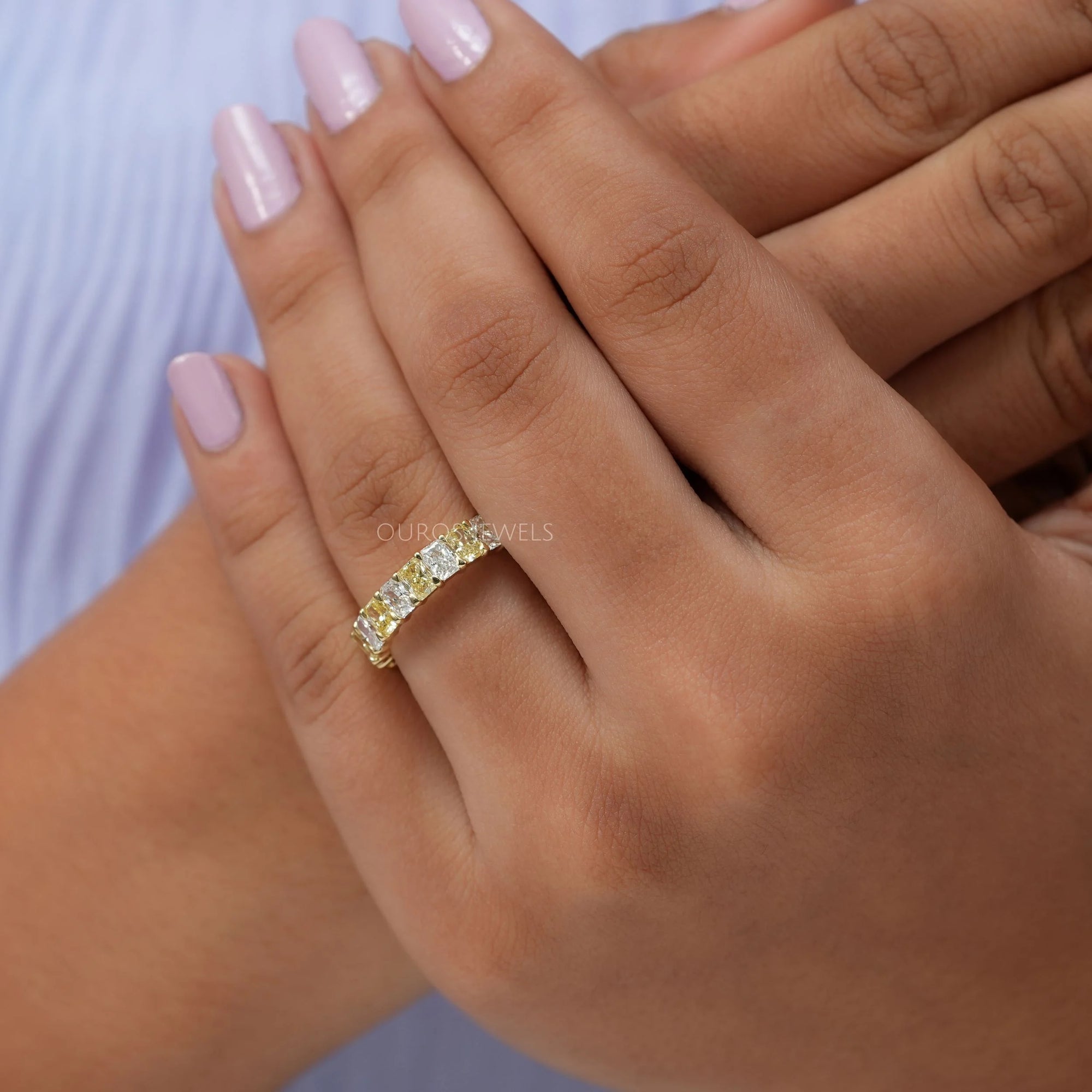 Yellow Radiant Cut Lab Diamond Eternity Band Ring