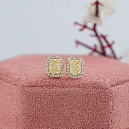 Radiant Yellow Lab Diamond Halo Stud Earrrings Earrings