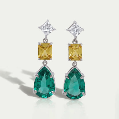 Green Pear And Yellow Radiant Diamond Drop Earrings Earrings