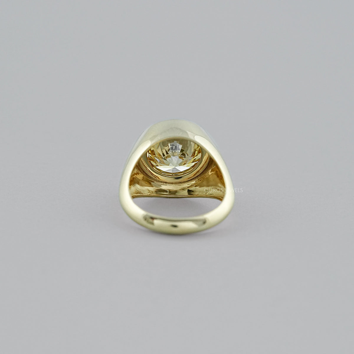 Fancy Yellow Round Diamond Bezel Set Signet Ring Ring