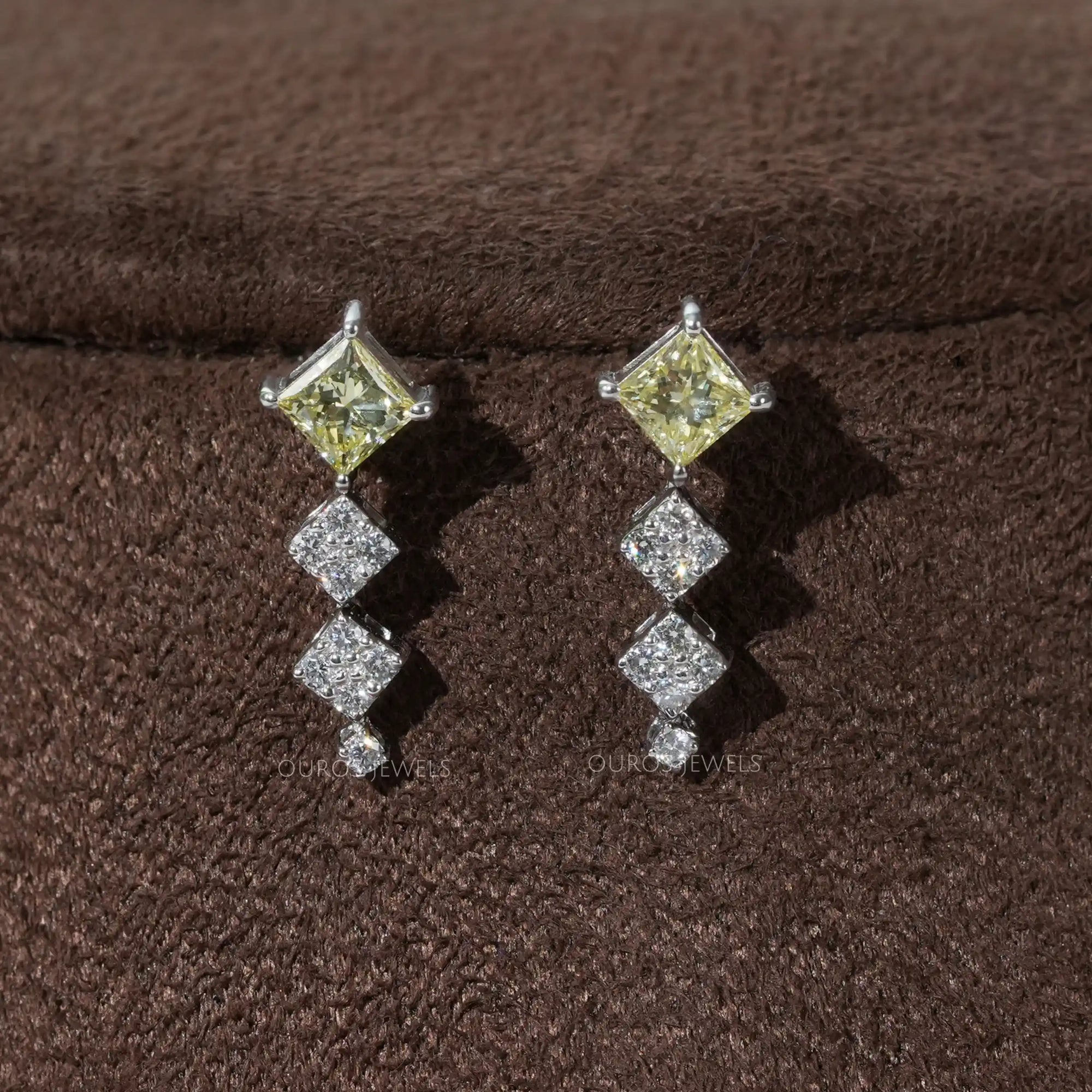 Princess And Round Cut Cluster Diamond Necklace Set Necklaces