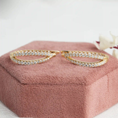 Round Cut Pave Set Duo Diamond Hoop Earrings Earring