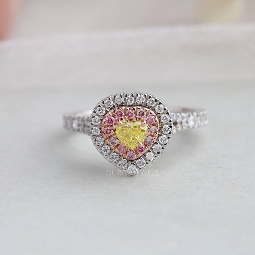 Heart Cut Yellow Diamond Double Halo Engagement Ring Yellow Ring