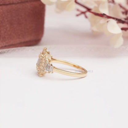 Princess Shape Baguette And Round Cut Engagement Ring