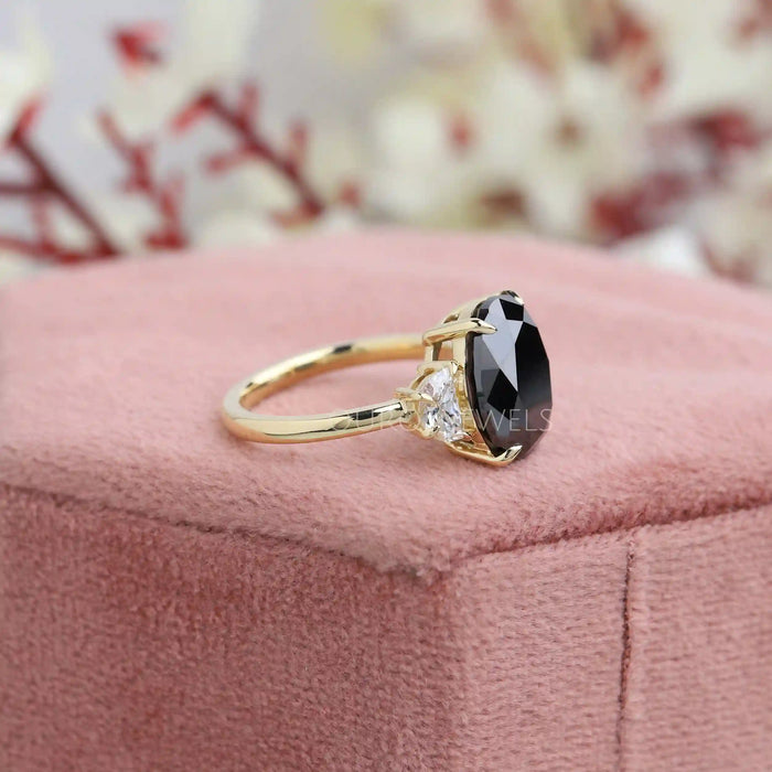 Three Stone Black Oval Cut Lab Diamond Engagement Ring Ring