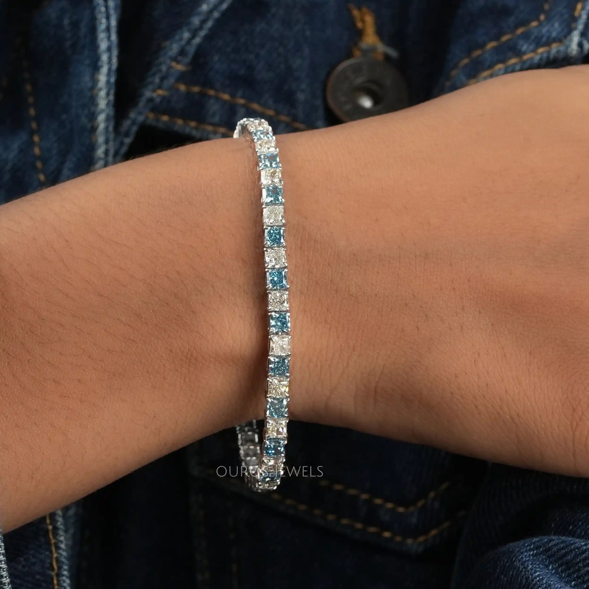 Blue Cushion Cut Lab Grown Diamond Bracelet Bracelet