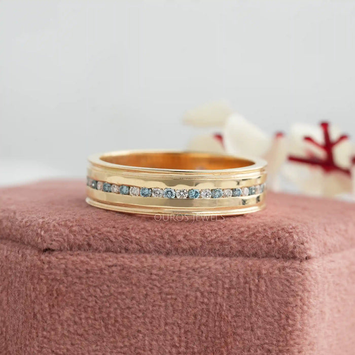 Men's Blue Round Cut Lab Diamond Band