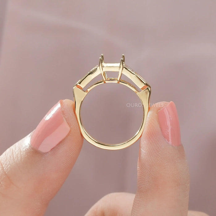 Bullet & Trapezoid Cut Semi Mount Engagement Ring Ring