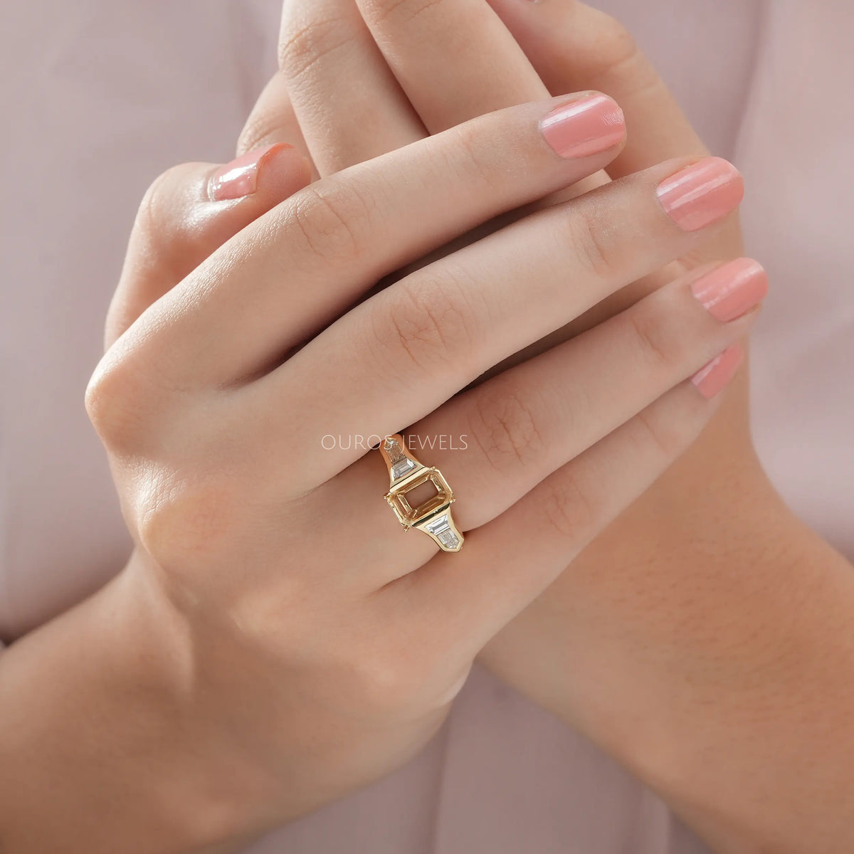 Bullet & Trapezoid Cut Semi Mount Engagement Ring Ring