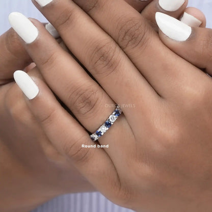 Cushion And Round Cut Diamond Eternity Band Rings