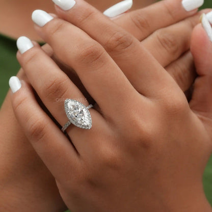 Marquise Cut Halo Lab Grown Diamond Engagement Ring
