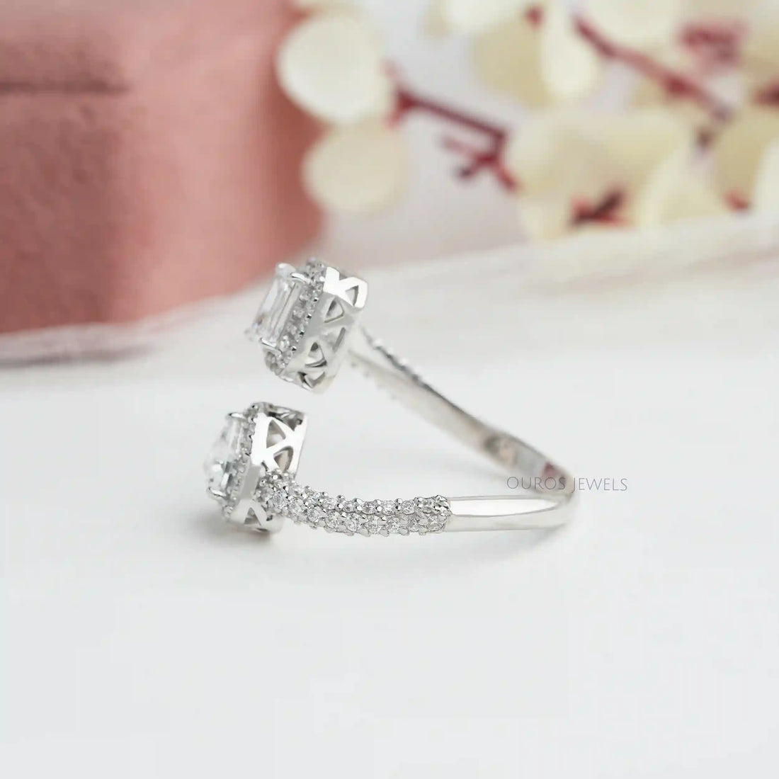 Emerald And Trilliant Cut Halo Lab Diamond Bypass Engagement Ring