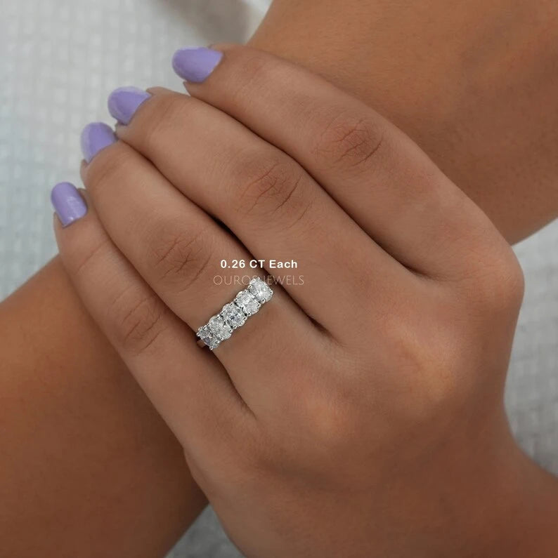 Five Stone Oval Cut Lab Grown Diamond Wedding Ring 0.26 Ct Each