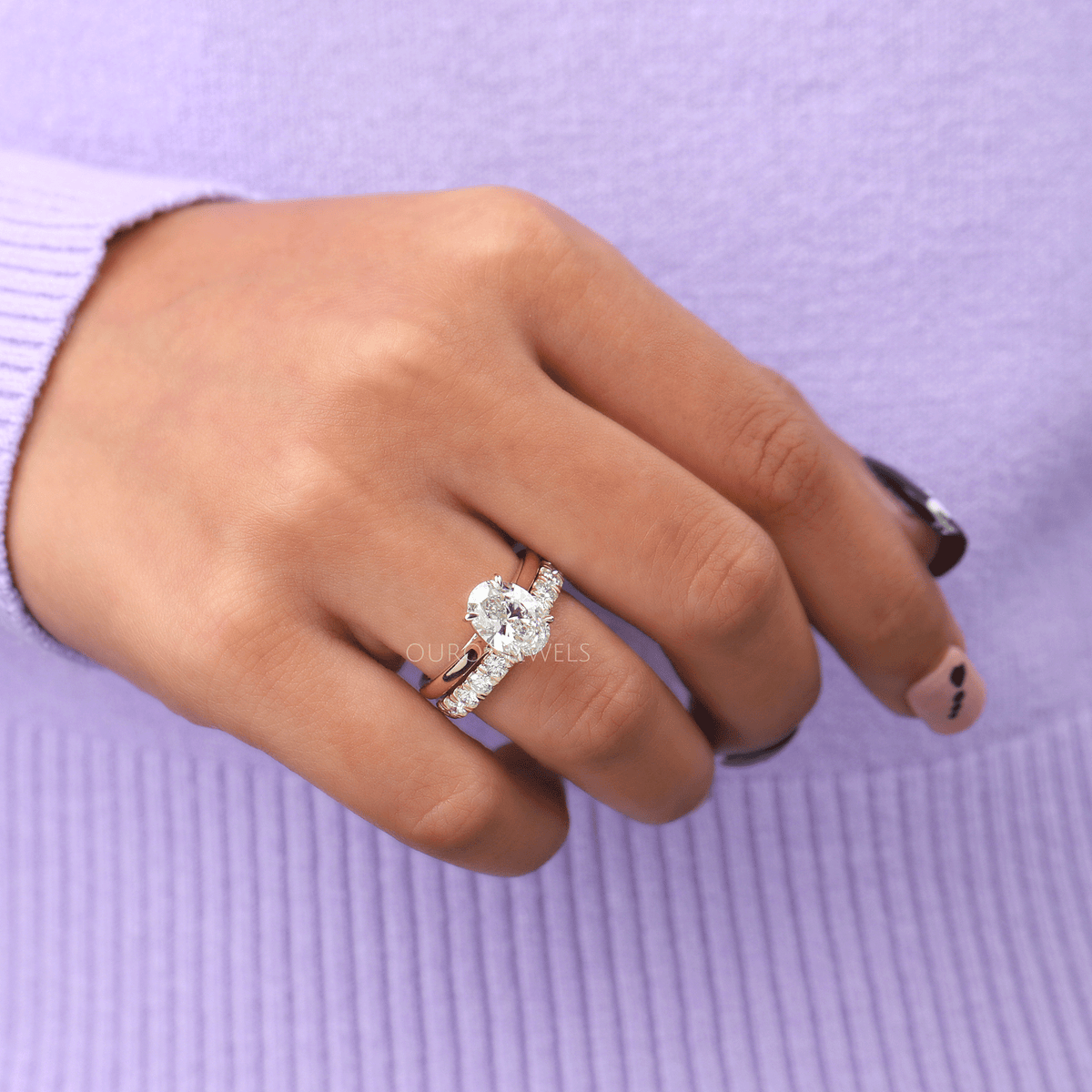 Oval Cut Lab Grown Bridal Diamond Ring Set Ring