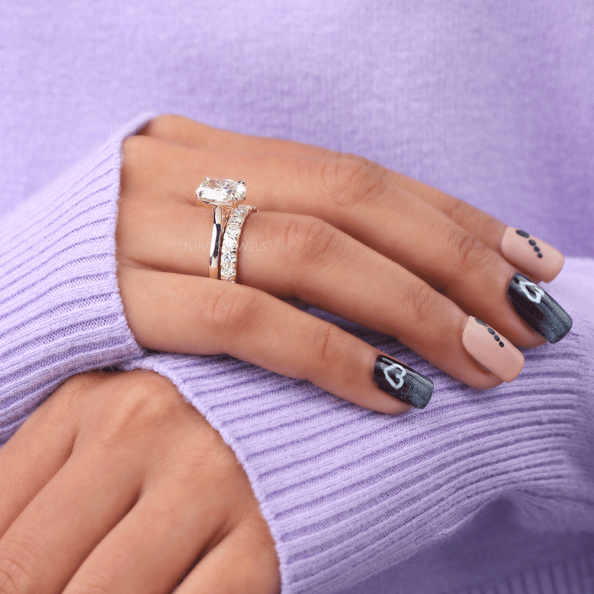 Oval Cut Lab Grown Bridal Diamond Ring Set Ring