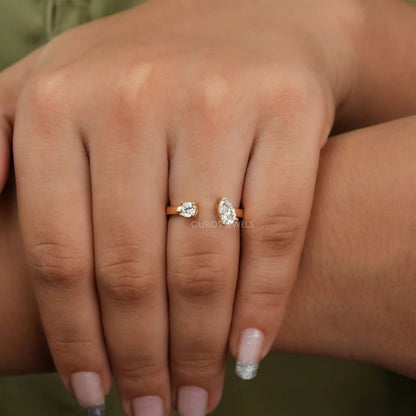Pear And Round Cut Lab Diamond Open Cuff Ring Ring