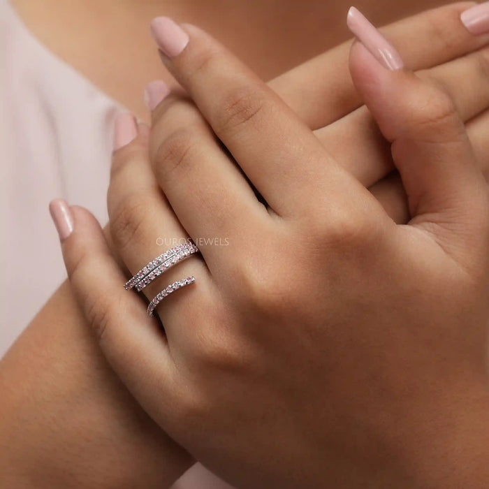 Pink Round Cut Lab Grown Bypass Wedding Ring