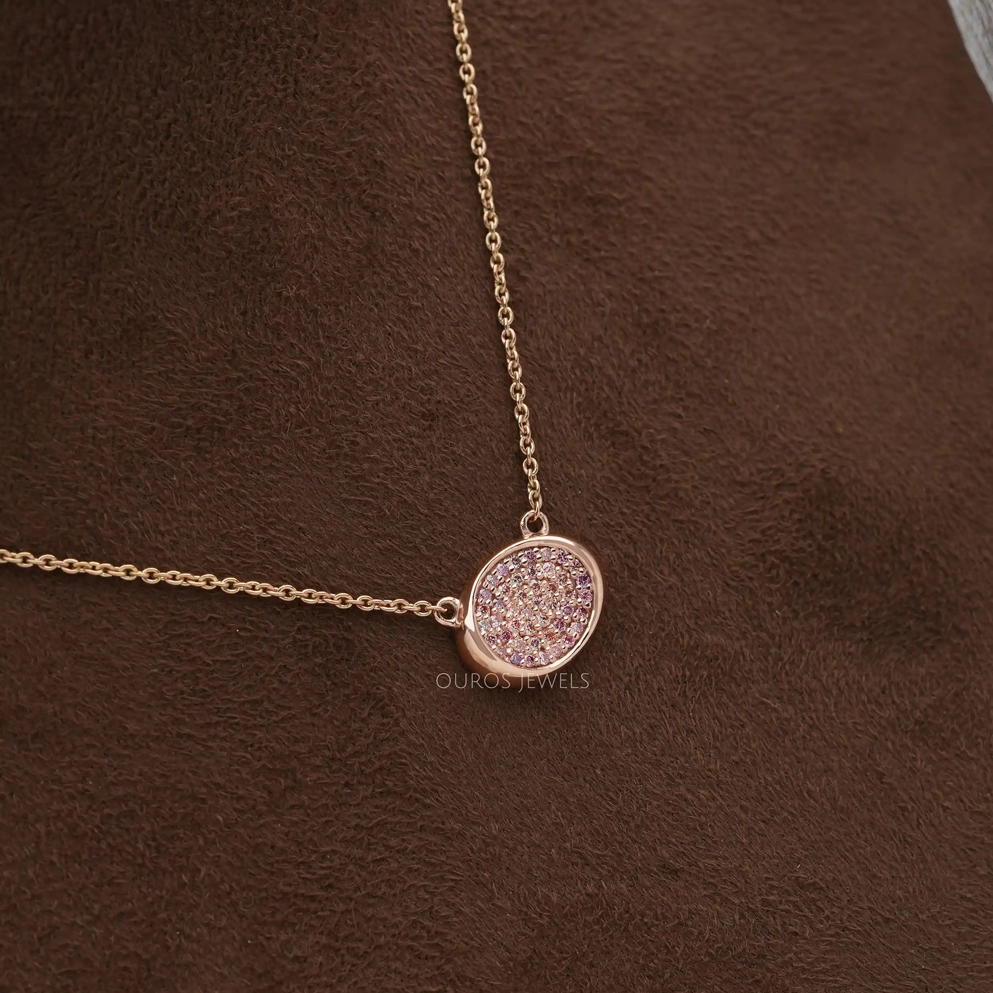 Pink Round Cut Lab Grown Diamond Pave Set Pendant