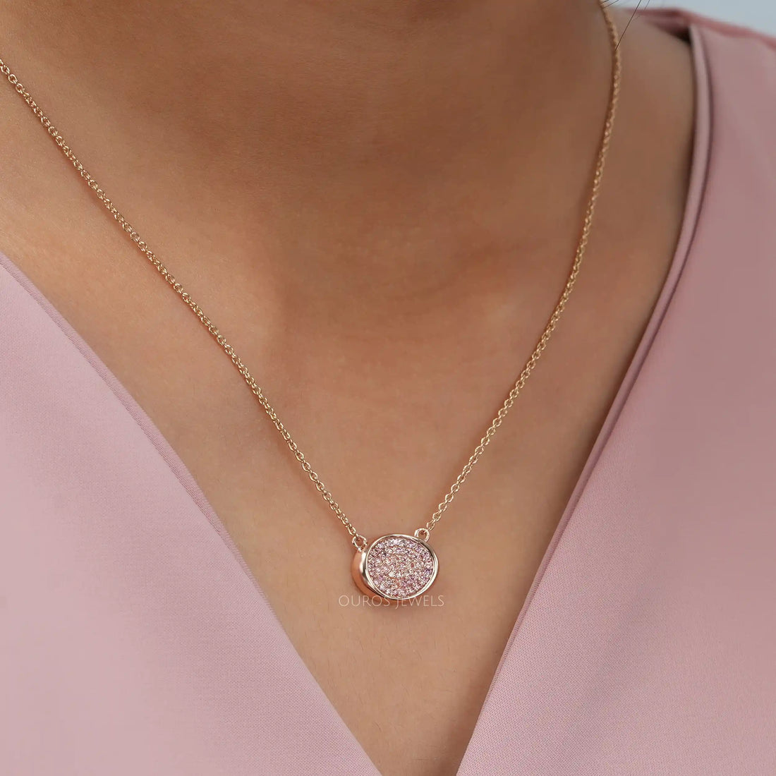 Pink Round Cut Lab Grown Diamond Pave Set Pendant