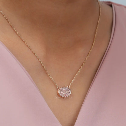 Pink Round Cut Lab Grown Diamond Pave Set Pendant