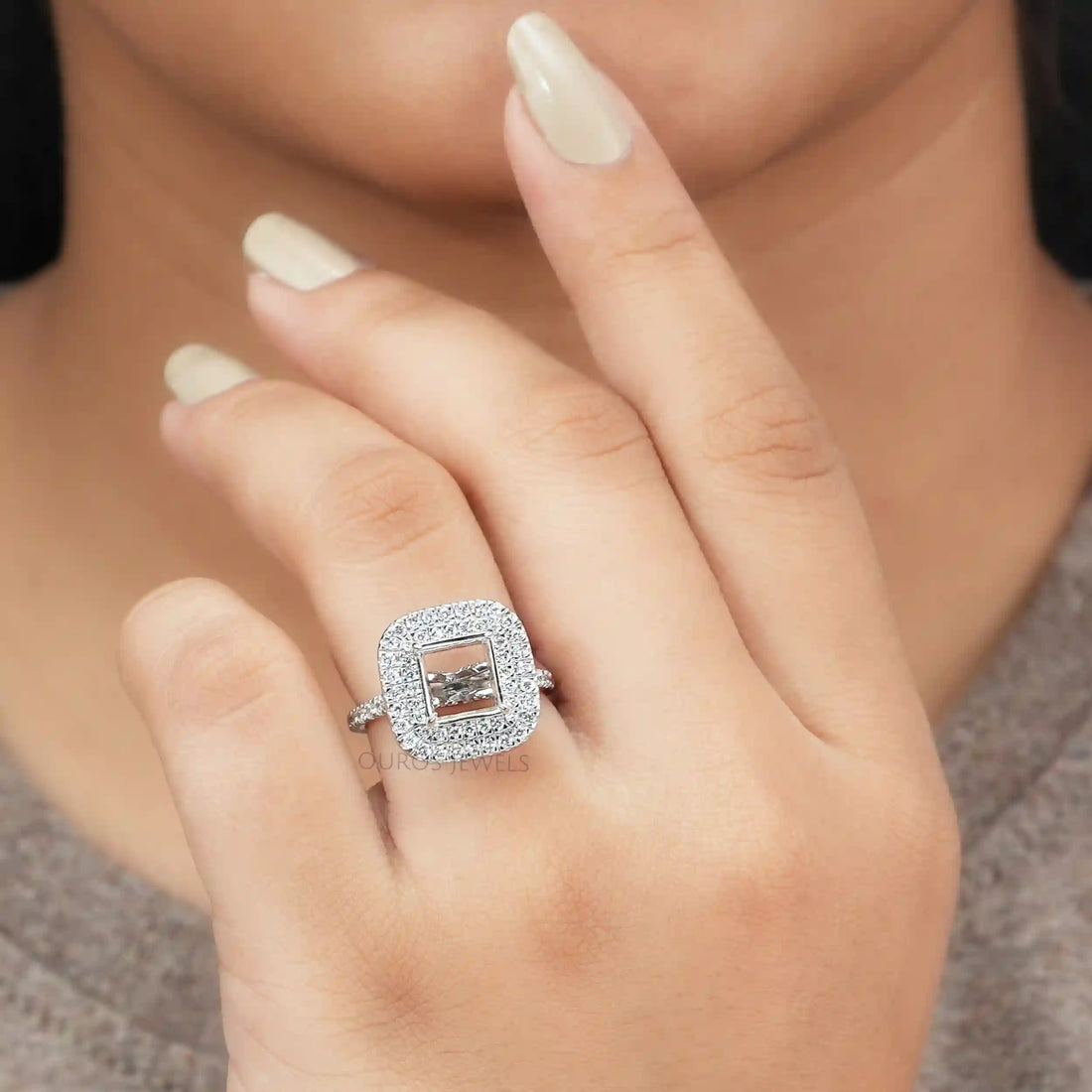 Princess Cut Double Halo Semi Mount Engagement Ring