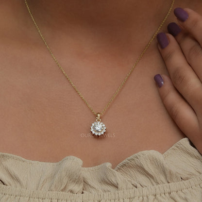 Prong Set Round Cut Halo Lab Diamond Pendant Necklaces